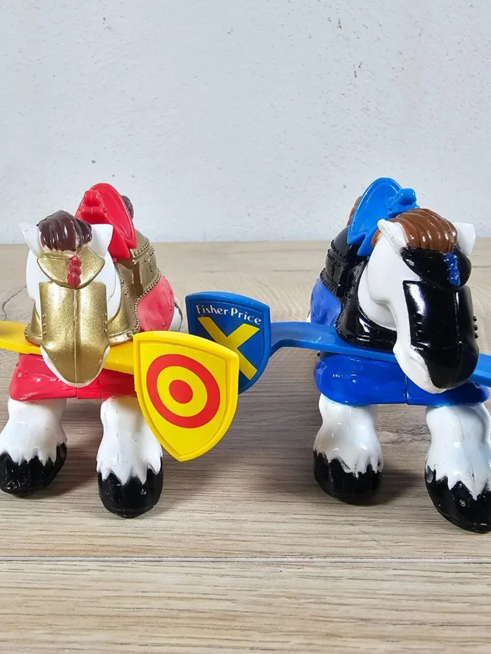 Fisher Price Great Adventures Jousting Horse Lot of 2 Red Blue Vintage 90s 4.5